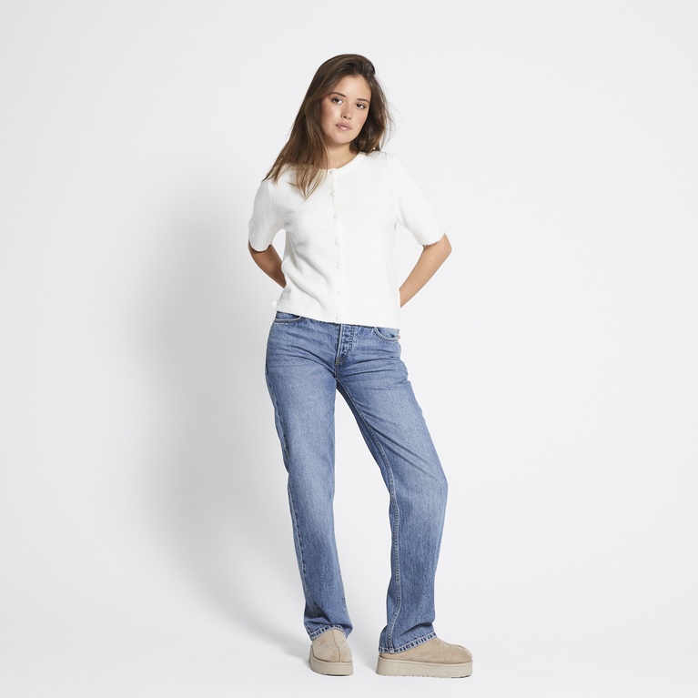 Basic knit short sleeve cardigan "Melina" Off white